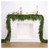 1 Pcs Artificial Norfolk Pine Garlands Christmas, 15 FT Dense Real Touch Winter Pine Garland Ornament, Green Artificial Greenery Garland for Table, Mantle, Wall, Indoor, Outdoor Christmas Decorations