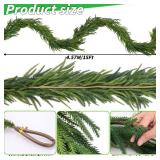 1 Pcs Artificial Norfolk Pine Garlands Christmas, 15 FT Dense Real Touch Winter Pine Garland Ornament, Green Artificial Greenery Garland for Table, Mantle, Wall, Indoor, Outdoor Christmas Decorations