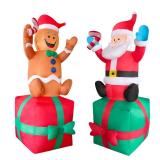 EEkiiqi 2 Packs 6FT Inflatable Christmas Santa Claus on Gift Box and Gingerbread Man Blow Up Decor for Christmas Outdoor/Doorway/Lawn Decor/Yard Party Decoration