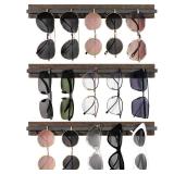 Mkono Wood Sunglasses Storage Organizer Wall Mounted Rustic Eyeglasses Display Holder Eyewear Glasses Hanging Rack for Entryway Living Room Bedroom, 3 Pack, Brown