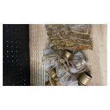 Suncalla 2 Pcs Christmas Cow Bells with 8 Pcs Khaki Velvet Christmas Bows Vintage Gold Bell Decorations with Velvet Ribbon Bows for Xmas Tree Wall Home Wedding Wreath Garland Staircase Indoor Outdoor