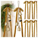 Suncalla 2 Pcs Christmas Cow Bells with 8 Pcs Khaki Velvet Christmas Bows Vintage Gold Bell Decorations with Velvet Ribbon Bows for Xmas Tree Wall Home Wedding Wreath Garland Staircase Indoor Outdoor