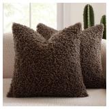 MIULEE Pack of 2 Faux Fur Chocolate Throw Pillow Covers 18x18 Inch Boucle Decorative Sherpa Pillow Covers Fuzzy Accent Soft Sheepskin Fleece for Boho Home Decor Sofa Living Room Couch Bed