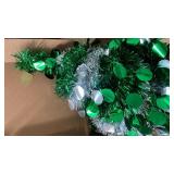 5 Feet Pop Up Christmas Tinsel Tree with Timer Warm White & Multi Color Change Lights Battery Operated Pop Up Pencil Tree with 15 Ball Ornaments & Star Xmas Home Indoor Holiday Decor (Green Silver)