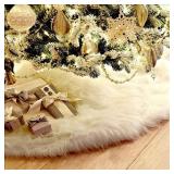 AOGU 60 Inch Faux Fur Christmas Tree Skirt White Plush Skirt for Merry Christmas Party Christmas Tree Decoration
