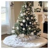 AOGU 60 Inch Faux Fur Christmas Tree Skirt White Plush Skirt for Merry Christmas Party Christmas Tree Decoration