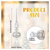 Gejoy Mercury Glass Finial Christmas Tree Topper 15.4 Inch LED Vintage Spherical Tree Topper Silver Ornament for Home Xmas Holiday Party Decor