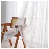 LUGOTAL Pure White Curtains 108 Inches Long Pinch Pleated Chiffon Sheer Curtains for Bedroom Living Room 1 Panel Extra Long Light Filterring Semi-Sheer Curtain Pinch Pleat Drapes, W60 x L108