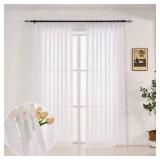 LUGOTAL Pure White Curtains 108 Inches Long Pinch Pleated Chiffon Sheer Curtains for Bedroom Living Room 1 Panel Extra Long Light Filterring Semi-Sheer Curtain Pinch Pleat Drapes, W52 x L108