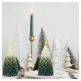 MTLEE 2 Pcs Christmas Tree Shaped Candles Large White Green Xmas Wax Scented Candles 2.5 x 5.5 inch Snow Tree Shaped Candle for Christmas Holiday Table Decoration