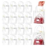Ohuimrt 50 PCS Clear Plastic Gift Bags with Handles, Reusable Party Favor Bags with Ribbon Transparent Gift Wrap Bags Bulk for Weddings Birthdays, 5.9 x 4.92 x 2.75 Inches
