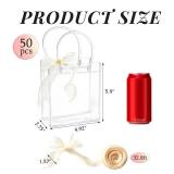 Ohuimrt 50 PCS Clear Plastic Gift Bags with Handles, Reusable Party Favor Bags with Ribbon Transparent Gift Wrap Bags Bulk for Weddings Birthdays, 5.9 x 4.92 x 2.75 Inches
