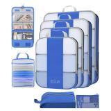 8 Set Compression Packing Cubes for Travel Essentials,Compressible Expandable Packing Cubes for Suitcase,OlarHike Luggage Organizer Bags for Travel,Handy Helper for Organizing Clothes(Klein Blue)