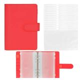Twavang 15 PCS A6 Binder Pockets with PU Leather Notebook Binder Cover Refillable 6 Round Ring Binder Set for Personal Planner Organizer, Budget Binder, Savings Binder (Red)