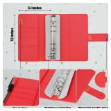 Twavang 15 PCS A6 Binder Pockets with PU Leather Notebook Binder Cover Refillable 6 Round Ring Binder Set for Personal Planner Organizer, Budget Binder, Savings Binder (Red)