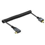 Twozoh Left Angled Coiled Micro HDMI to HDMI Cable, Micro HDMI to HDMI Coiled Cable 90Â°Degree Stretched Length 30cm to 150cm - Supports 3D/4K 1080p(5FT)