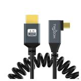 Twozoh Left Angled Coiled Micro HDMI to HDMI Cable, Micro HDMI to HDMI Coiled Cable 90Â°Degree Stretched Length 30cm to 150cm - Supports 3D/4K 1080p(5FT)