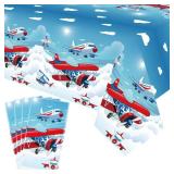 LSJDEER 4 Pack Airplane Tablecloth - Airplane Table Cover Decoration for Plane Theme Party Baby Shower Supplies Birthday Party Decorations (51 x 86 Inches)