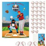 PLULON Pin The Baseball Party Game for Kids Pin The Baseball on The Glove and Bat Large Poster with Stickers for Boys Girls Birthday Party Wall Decorations Classroom Activities
