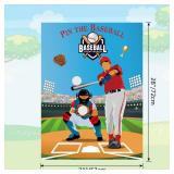 PLULON Pin The Baseball Party Game for Kids Pin The Baseball on The Glove and Bat Large Poster with Stickers for Boys Girls Birthday Party Wall Decorations Classroom Activities