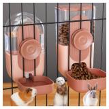 Kenond 35oz Hanging Automatic Pet Food Water Dispenser, Auto Gravity Pet Feeder and Waterer Set, Cage Cat Food Bowl Dog Feeding Station for Puppy and Kitten Rabbit Chinchilla Hedgehog Ferret (Pink)