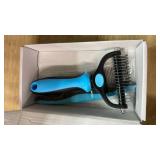 Docrok Pet Grooming Combo - Blue Deshedding Brush with Metal Comb for Detangling and Dematting Long, Matted Fur on Cats and Dogs