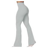 Sunzel Flare Leggings, Crossover Yoga Pants with Tummy Control, High-Waisted and Wide Leg, 32\" Inseam, Silver Grey Medium