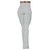 Sunzel Flare Leggings, Crossover Yoga Pants with Tummy Control, High-Waisted and Wide Leg, 32\" Inseam, Silver Grey Medium