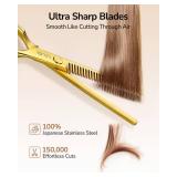 ULG Professional Texturizing & Thinning Shears - 6.5ââ Hair Cutting Scissors, Ultra Sharp Japanese Stainless Steel, Ambidextrous Ergonomic Handle for Barbers, Stylists, Salon & Home Use, Gol