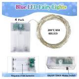 4 Pack 20FT 60LED Christmas Battery Operated Fairy Lights with Timer, Waterproof Battery String Lights Outdoor Indoor, Battery Twinkle Light for Bedroom Wedding Birthday Party Chirstmas (Blue)