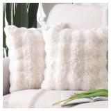 MADIZZ Pack of 2 Thick Plush Wool Throw Pillow Covers 18x18 Inch Cream Soft Neutral Decorative Throw Pillows Accent Boho Cushion Covers for Couch Sofa Bedroom Pillow Shell