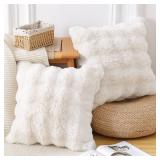 MADIZZ Pack of 2 Thick Plush Wool Throw Pillow Covers 18x18 Inch Cream Soft Neutral Decorative Throw Pillows Accent Boho Cushion Covers for Couch Sofa Bedroom Pillow Shell