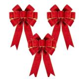 Utehilly 3pcs Large Christmas Bows Velvet Red Bows Holiday Red Christmas Bows Decorations for Wreath Velvet Bows Decor for Christmas Tree Topper, Front Door, Outdoor(14 * 12 inch)