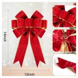 Utehilly 3pcs Large Christmas Bows Velvet Red Bows Holiday Red Christmas Bows Decorations for Wreath Velvet Bows Decor for Christmas Tree Topper, Front Door, Outdoor(14 * 12 inch)