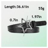 Retro Black Leather Belt Star Accessories for Girls Boys Y2k Belt Black Punk Belts for Girls Elastic Jeans Dress Belt Gothic Thick Faux Leather Belt for Womens Girls Goth Star Belts Retro Y2k Style