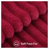 decorUhome Faux Fur Spring Throw Pillow Covers 18x18 Set of 2, Decorative Soft Plush Striped Neutral Couch Pillow Covers with Velvet Back for Sofa, Bed, Living Room Home, Burgundy