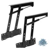 ZEONHEI 1 Pair 50kg/100lbs Folding Lift up Top Table, 150N Gas Hydraulic Hinge Hardware, Lifting Frame Desk Mechanism Spring Hinge Bracket with 30 Screws, Tea Coffee Table Furniture Accessories