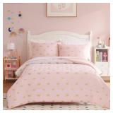 Wink Deer Twin Comforter Set with Sheets for Girls-5 Pieces Twin Bedding Sets with Pink Comforter, Sheets, Pillowcase & Sham for Kids (Pink Gold Bow, 66\" X 86\")