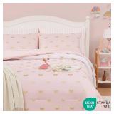 Wink Deer Twin Comforter Set with Sheets for Girls-5 Pieces Twin Bedding Sets with Pink Comforter, Sheets, Pillowcase & Sham for Kids (Pink Gold Bow, 66\" X 86\")