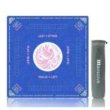 2025 Mahjong Mat, 31.5\" x 31.5\" Neoprene Mahjong Table Mat with Rules, Anti Slip & Noise Reduction Gaming Mat for Poker, Card, Dominoes, Board & Tile Games, Mahjong Gift with Carrying Bag - Blue