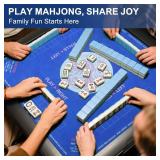 2025 Mahjong Mat, 31.5\" x 31.5\" Neoprene Mahjong Table Mat with Rules, Anti Slip & Noise Reduction Gaming Mat for Poker, Card, Dominoes, Board & Tile Games, Mahjong Gift with Carrying Bag - Blue