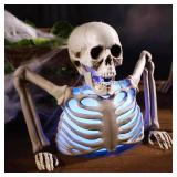 Halloween Skeleton Decorations with Colorful Light, Scary Groundbreaker Skull Stakes Lights for Halloween Graveyard Garden, Lawn, Haunted House, Holiday Party Home Decor