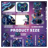 ArianQicult Neon Video Game Cupcake Stand - 3-Tier Glow Video Game Round Cake Stand Cupcake Tower, Gaming Themed Cardboard Dessert Holder Party Decorations for Kids Boys Birthday Party Supplies