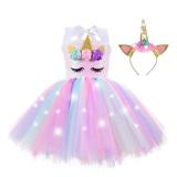 ZeroStage Sequin Lighted Unicorns Gifts for Girls Birthday Party Outfit Dress Up with Headband Halloween Costumes Christmas Princess Tutu Favor Pink 3-4 Year Old