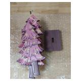 Meooeck 3 Pcs Pink Wood Christmas Trees Tabletop Rustic Christmas Decor Farmhouse Centerpieces Decorations for Tables with Rectangular Base for Home