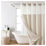 Eachope No Hooks Polyester Textured Shower Curtain with Snap-in Fabric Liner Set, Hotel Luxury Decor Shower Curtains for Bathroom with See Through Top Window, Waterproof & Washable, 71Wx74H, Cream