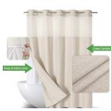 Eachope No Hooks Polyester Textured Shower Curtain with Snap-in Fabric Liner Set, Hotel Luxury Decor Shower Curtains for Bathroom with See Through Top Window, Waterproof & Washable, 71Wx74H, Cream