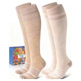 Lalapapa Cotton Compression Socks for Women Men - 2 Pairs 20-30mmHg Circulation Arch Support Socks, Comfortable Breathable, Warm Oat & Beige, L / XL