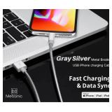 METZONIC MFi Certified Metal Charger Cable 3.3FT Stainless Steel Braided Fast Charging USB Cable High Speed Connector Data Sync Compatible with iPhone/iPad Transfer USB Cord