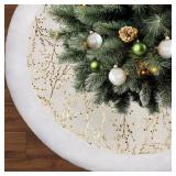 36 Inch Christmas Tree Skirt,White and Gold Faux Fur Xmas Tree Skirt,Thick Plush Velvet Tree Skirt for 4ft/6ft/7.5ft/9ft Christmas Trees,Large White Christmas Tree Skirt for Holiday Decoration